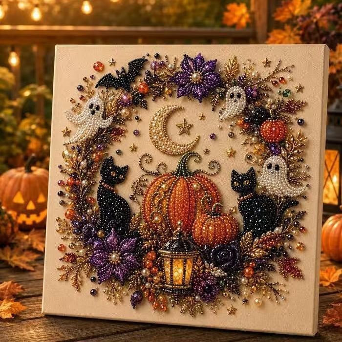 Halloween Pearl Art DIY Kit – 6 Spooky Designs, Shimmering Fall Craft for All Ages