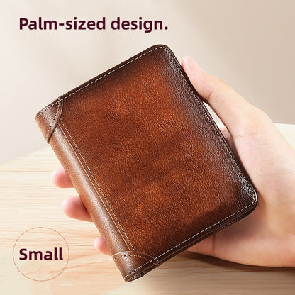 Genuine Top Grain Leather RFID Blocking Trifold Wallet for Men - 11 Slots