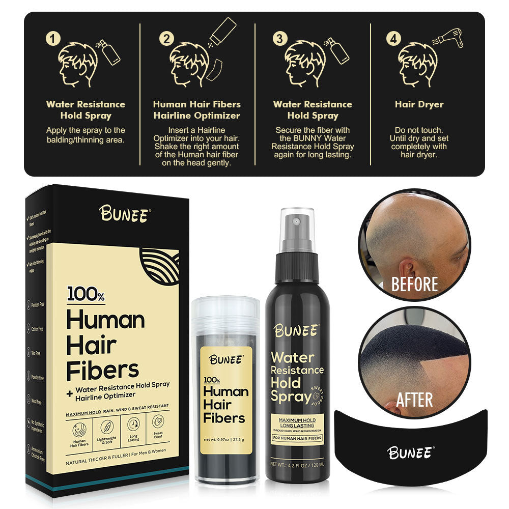 100% Human Hair Fibers & Water Resistance Hold Spray for Enhanced Hair Volume and Texture