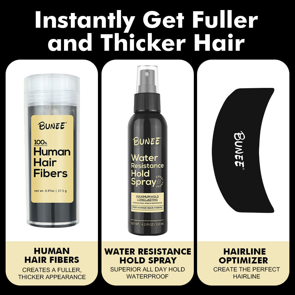 100% Human Hair Fibers & Water Resistance Hold Spray for Enhanced Hair Volume and Texture