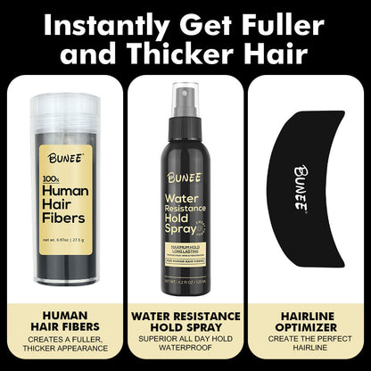 100% Human Hair Fibers & Water Resistance Hold Spray for Enhanced Hair Volume and Texture