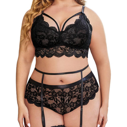 Lace Mesh Lingerie Set With Sexy Garter Style