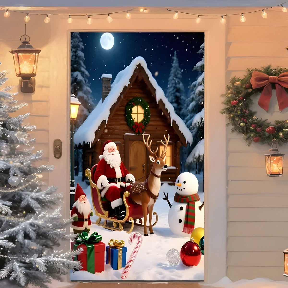 Santa & Reindeer Christmas Door Banner – Large Reusable Holiday Decor
