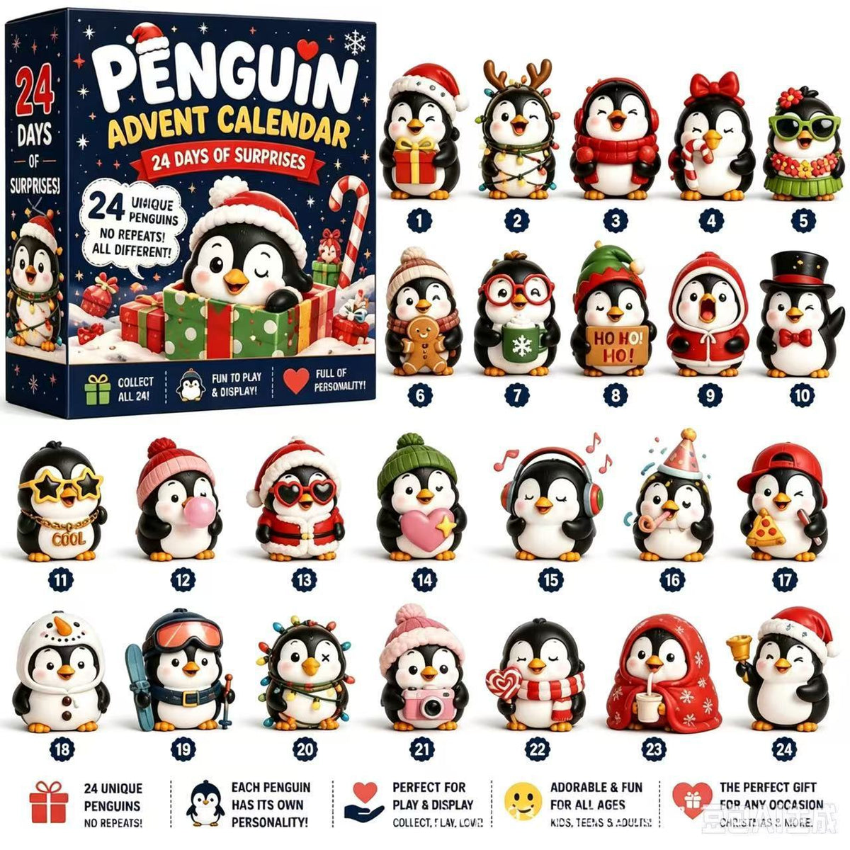24-Day Penguin Advent Calendar – 24 Unique Collectible Penguins