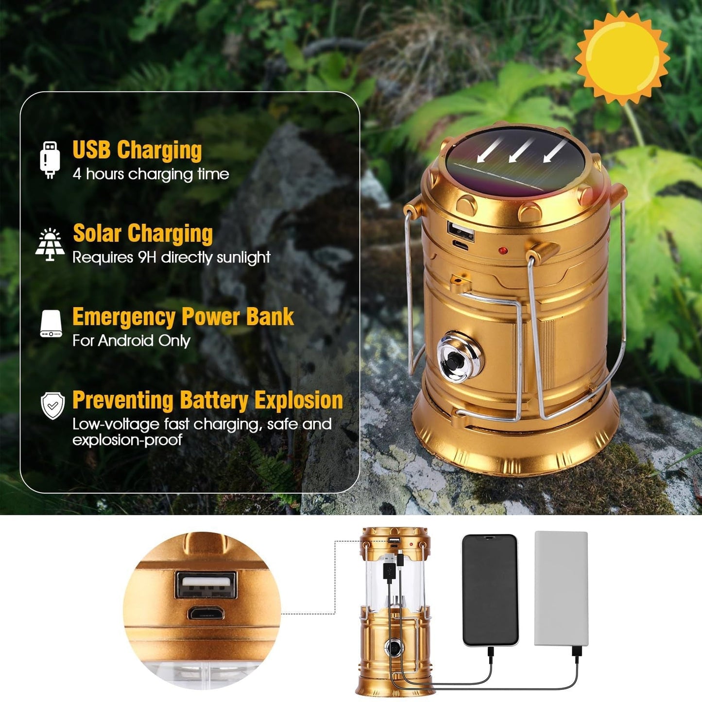 Portable Solar Rechargeable LED Camping Light