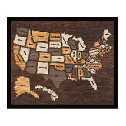 Wooden USA Travel Map Puzzle – 10"×12" Interactive Memory Board & Family Decor