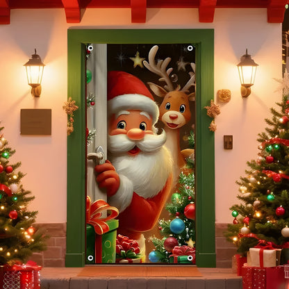 Santa & Reindeer Christmas Door Banner – Large Reusable Holiday Decor