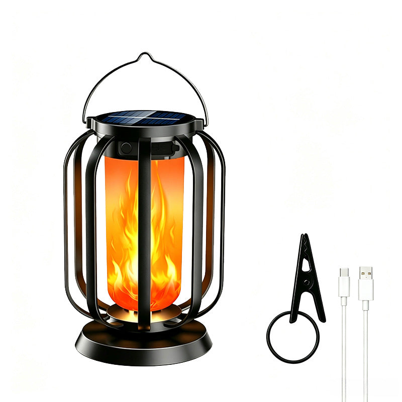 Solar Flame Garden Lantern – Realistic Dancing Flame, Solar & USB Charging, Waterproof Patio Light