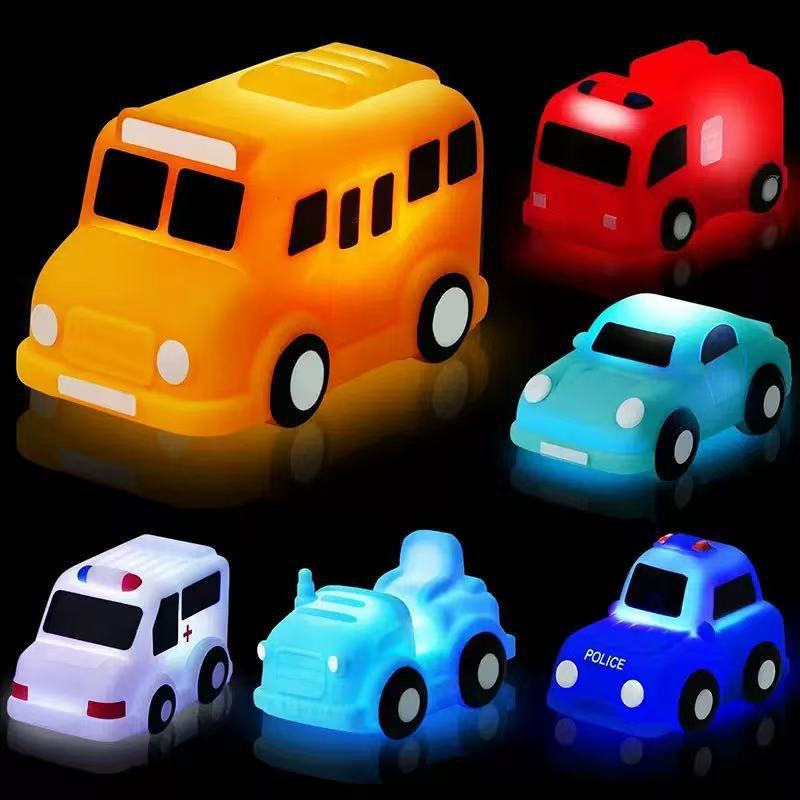6-Pack Light-Up Bath Cars – Water-Activated Flashing Construction & Traffic Vehicles