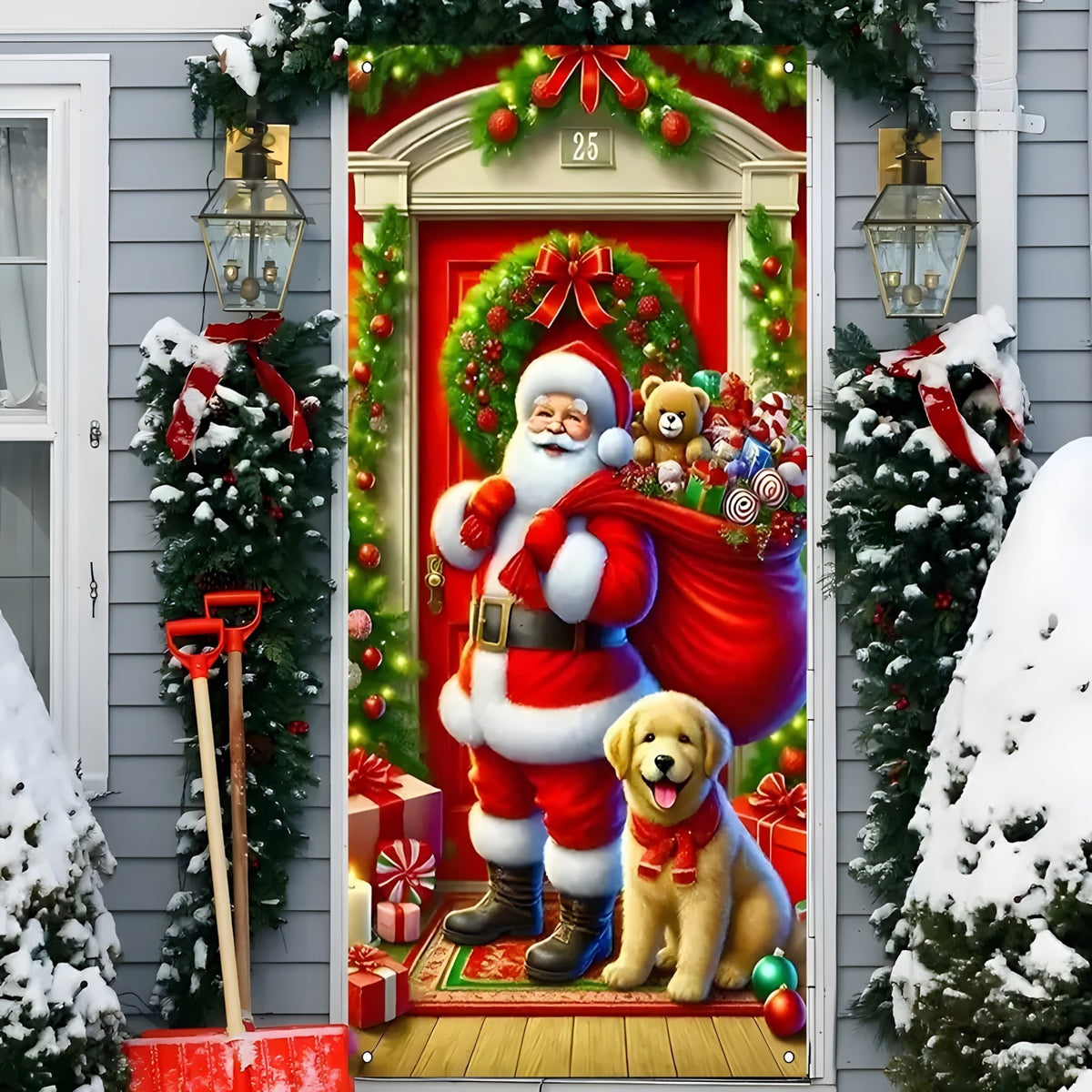 Santa & Reindeer Christmas Door Banner – Large Reusable Holiday Decor