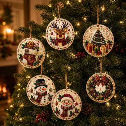 6Pcs DIY Wooden Christmas Tree Diamond Painting Ornaments