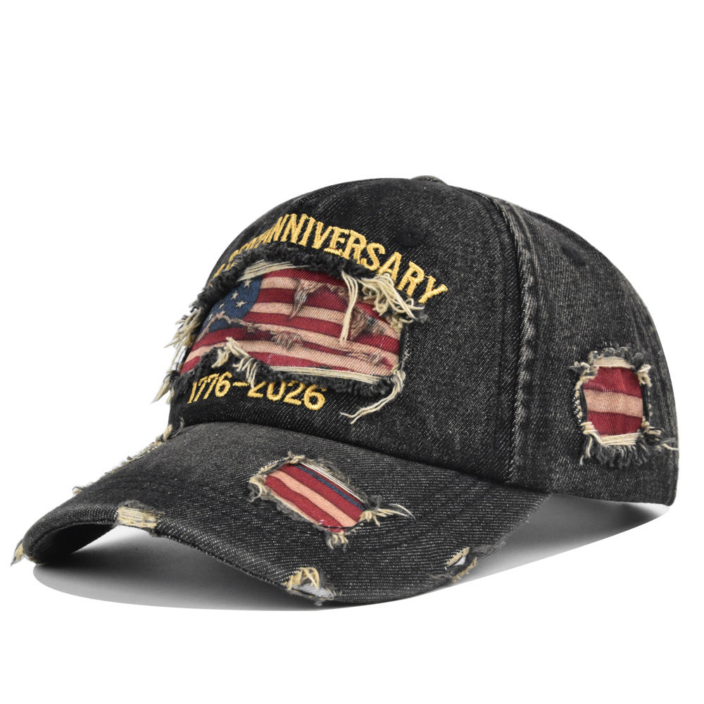 250th Anniversary Distressed Denim Hat – 1776-2026 Embroidered Patriotic Cap