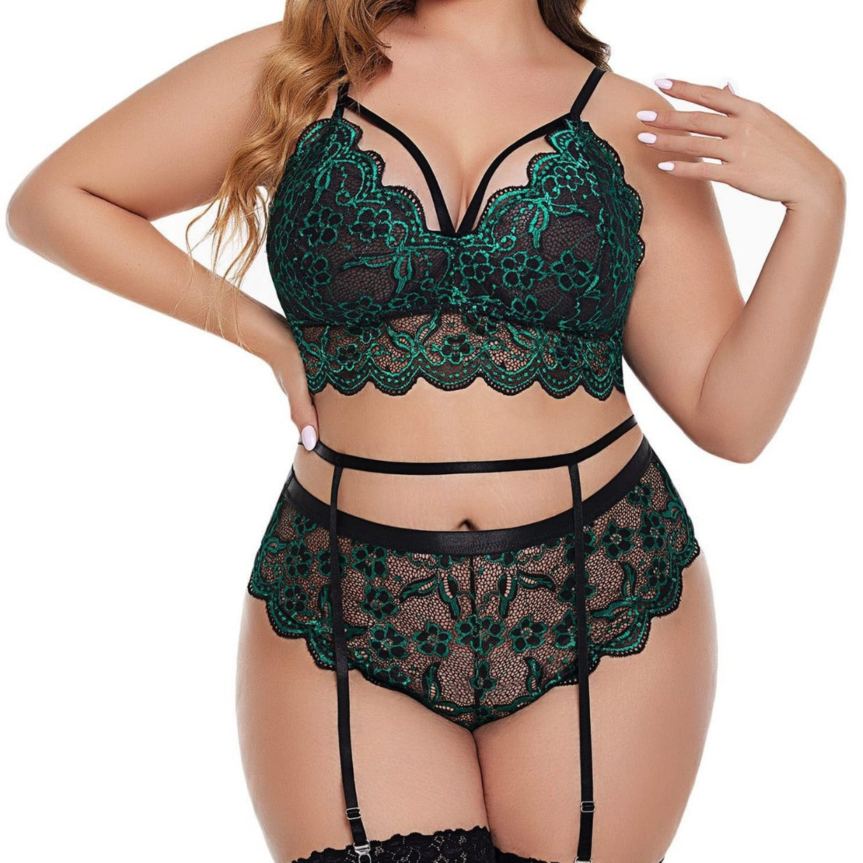 Lace Mesh Lingerie Set With Sexy Garter Style