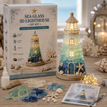 DIY Lighted Sea Glass Lighthouse Kit – Complete Beginner-Friendly Craft Set with LED