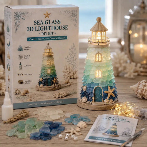 DIY Lighted Sea Glass Lighthouse Kit – Complete Beginner-Friendly Craft Set with LED
