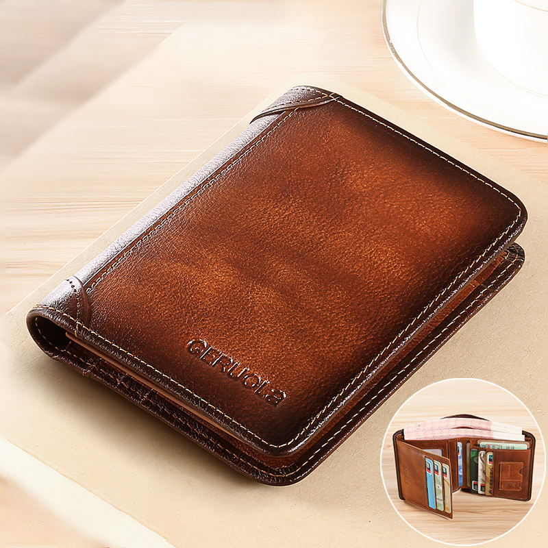 Genuine Top Grain Leather RFID Blocking Trifold Wallet for Men - 11 Slots