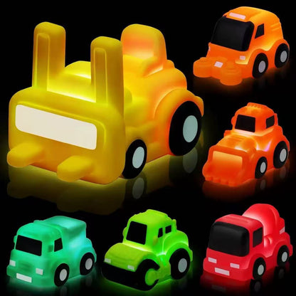 6-Pack Light-Up Bath Cars – Water-Activated Flashing Construction & Traffic Vehicles