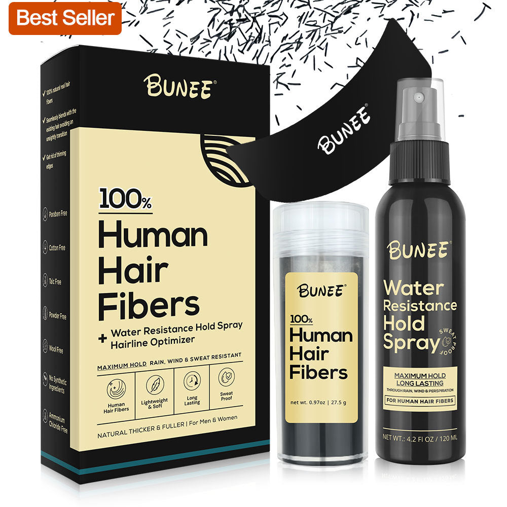 100% Human Hair Fibers & Water Resistance Hold Spray for Enhanced Hair Volume and Texture