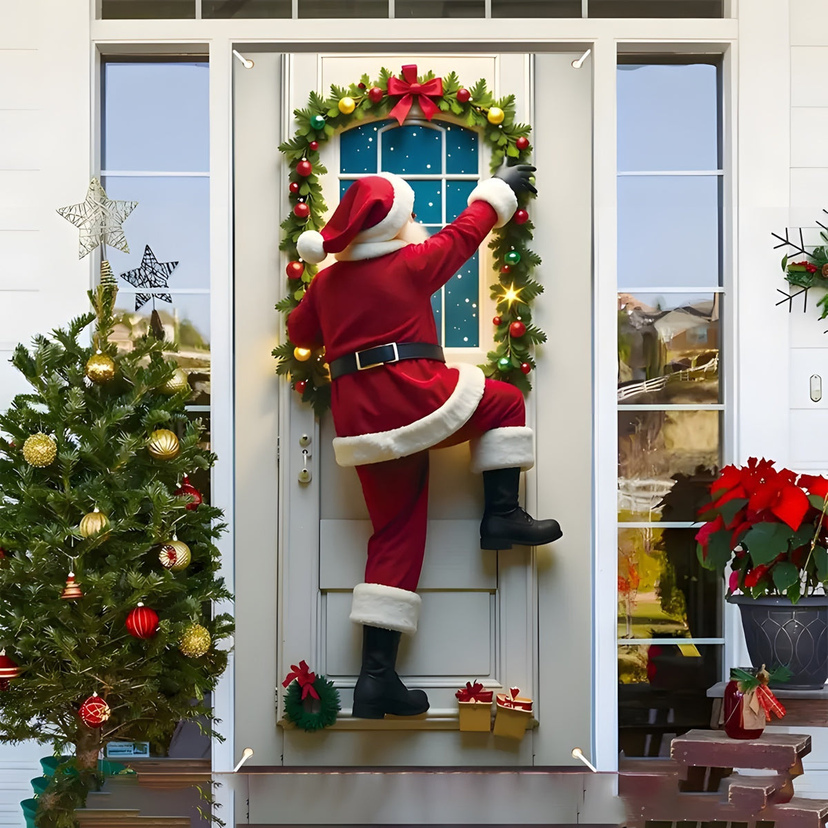 Santa & Reindeer Christmas Door Banner – Large Reusable Holiday Decor
