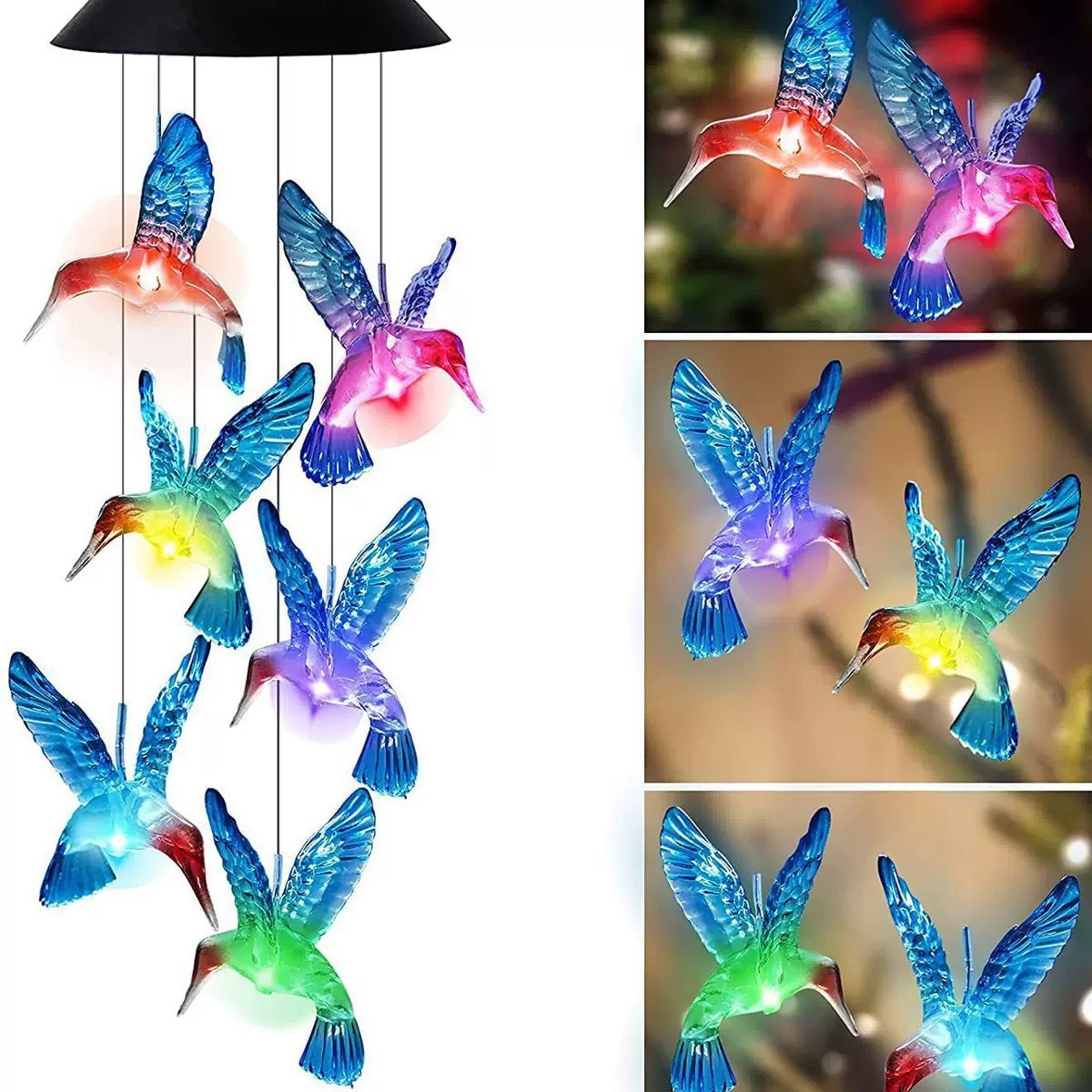 Solar Color-Changing Hummingbird Wind Chime – Waterproof LED Garden Décor