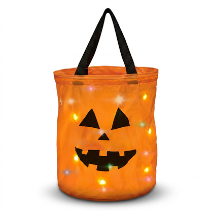LED Light-Up Pumpkin Candy Bucket – Reusable Glow Trick-or-Treat Bag
