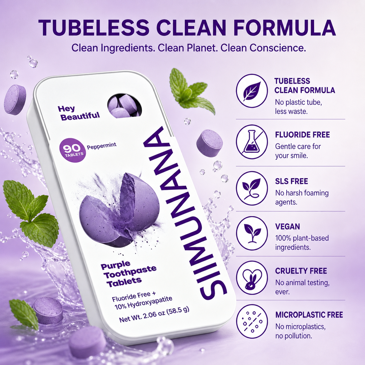 Purple Toothpaste Tablets with Hydroxyapatite & PAP – Fluoride-Free