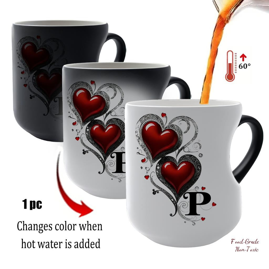 Magic Heart Initial Mug – 26 Letters, Color-Changing Ceramic, 11oz