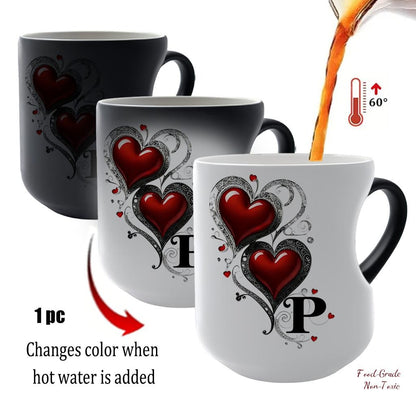 Magic Heart Initial Mug – 26 Letters, Color-Changing Ceramic, 11oz