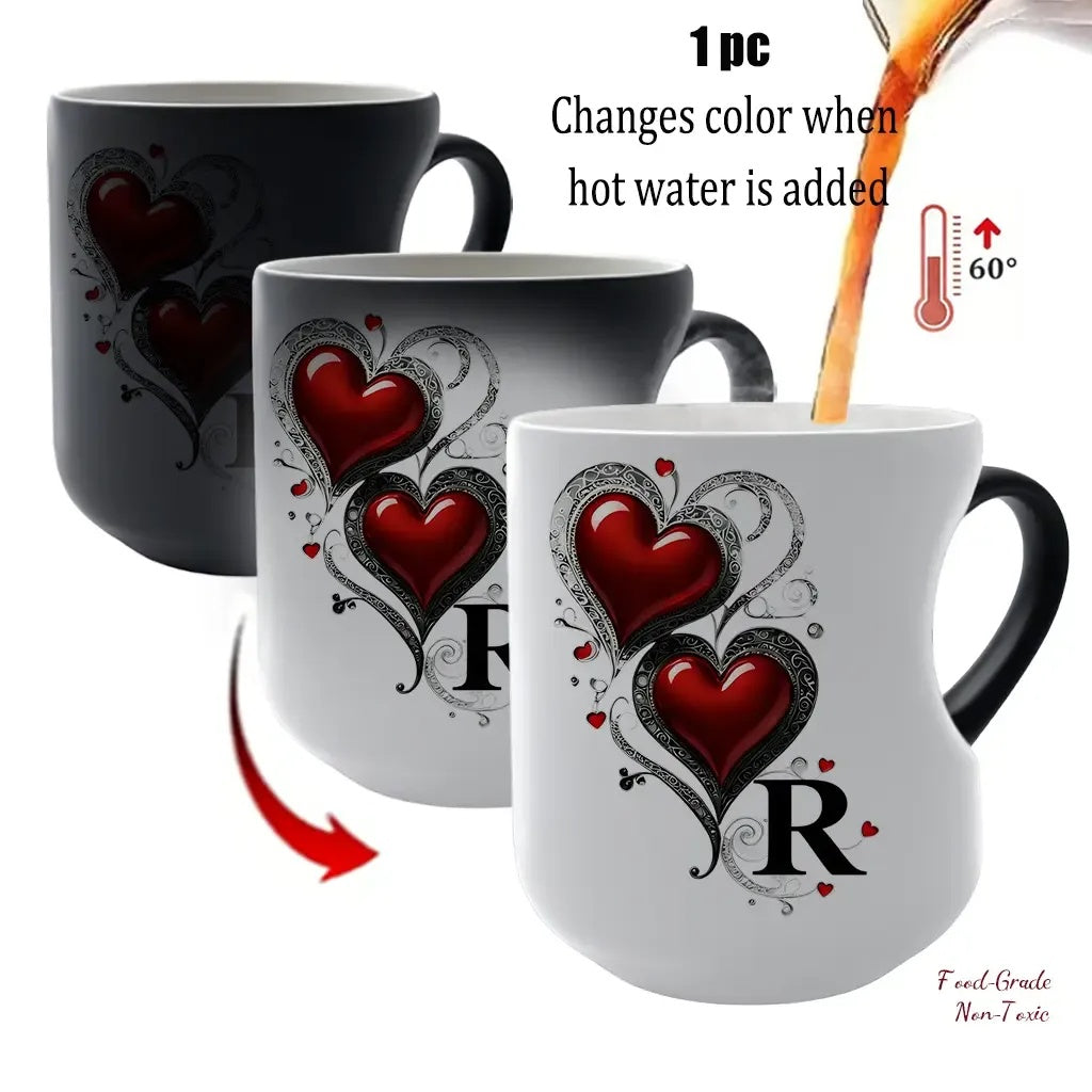 Magic Heart Initial Mug – 26 Letters, Color-Changing Ceramic, 11oz