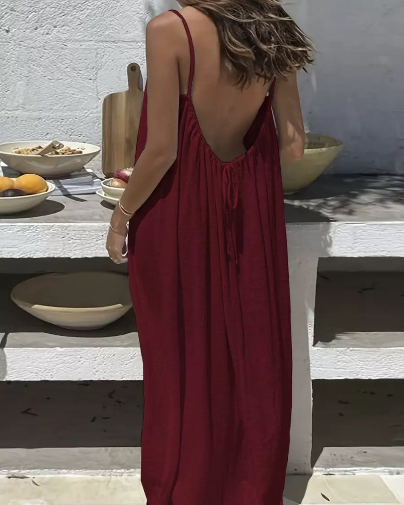 Women’s Solid Color Backless Cami Dress — Effortless Elegance, All-Day Comfort