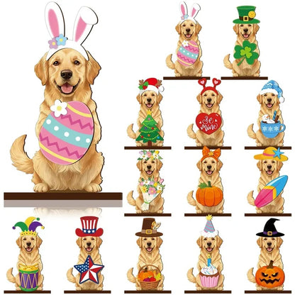 Halloween Cat Decor – Interchangeable Magnetic Wooden Sign with Detachable Hats for All Holidays