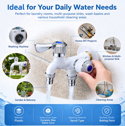 Dual Outlet Washing Machine Faucet, 1/2-Inch Universal Connector