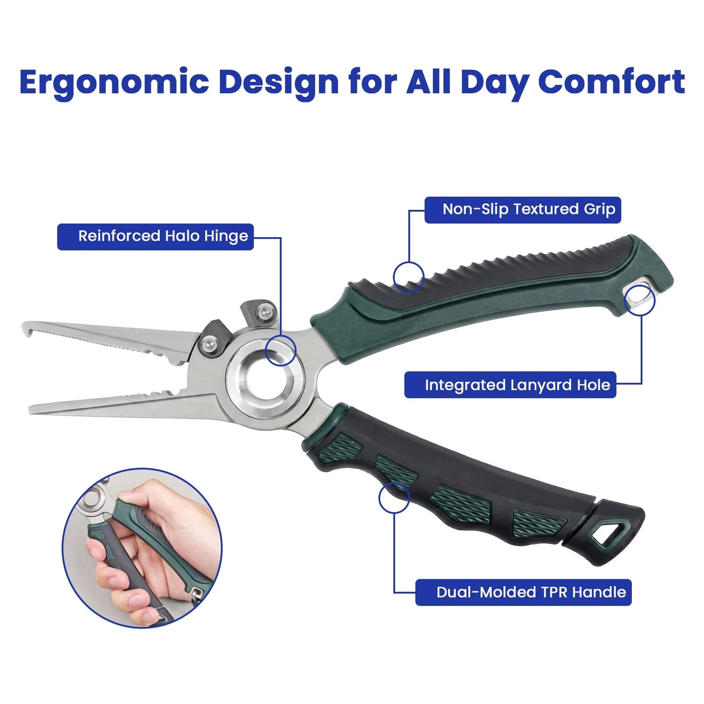 7.5" Saltwater-Proof Fishing Pliers – 17-4 Steel, Sheath & Lanyard