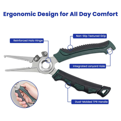 7.5" Saltwater-Proof Fishing Pliers – 17-4 Steel, Sheath & Lanyard