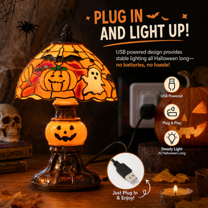 Halloween Pumpkin Lamp – Hand-Painted Design, Warm Glow & USB Powered