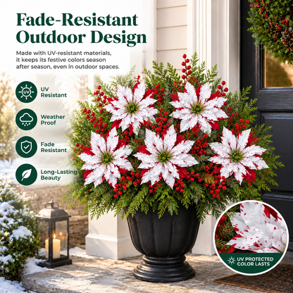 🌺🎄Christmas Poinsettia Planter Inserts – Set of 6 Holiday Floral Picks