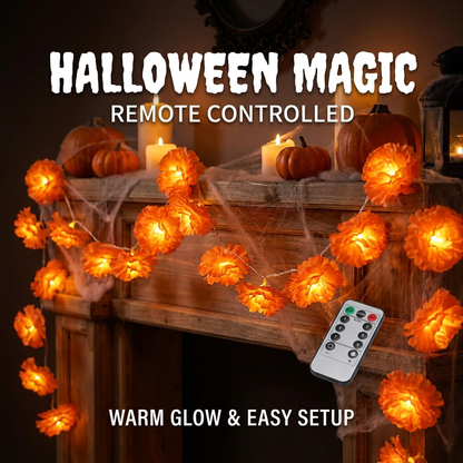 Halloween Marigold LED Garland Lights – 20/40 LEDs, Remote & Steady-On Options