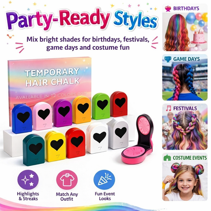 Washable Hair Chalk for Girls – 12-Color Temporary Hair Dye