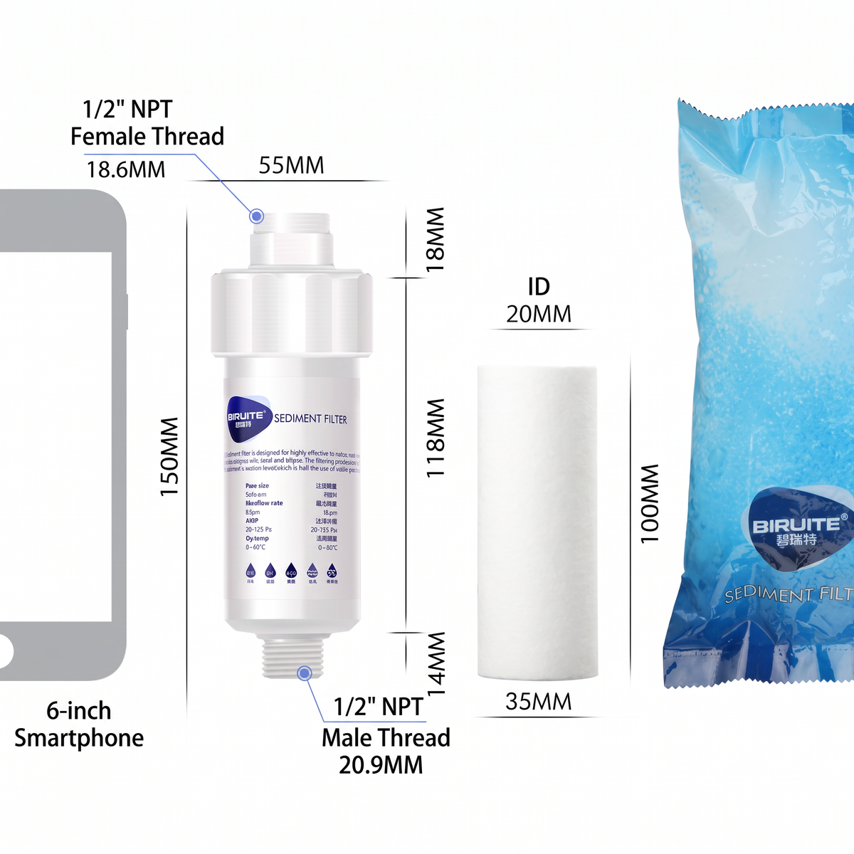 5 Micron Universal PP Cotton Prefilter for Shower, Washer & RO