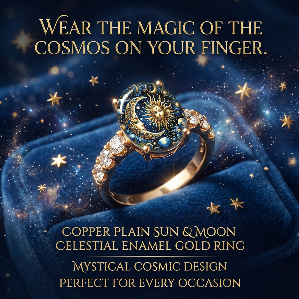 Copper Sun & Moon Celestial Enamel Ring – Mystical Cosmic Jewelry