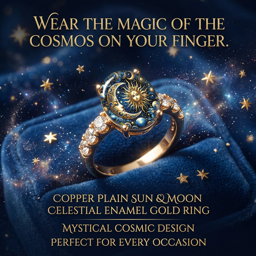 Copper Sun & Moon Celestial Enamel Ring – Mystical Cosmic Jewelry