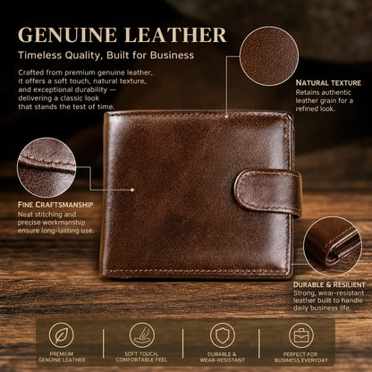 Men’s Genuine Leather Wallet – Slim 19-Card Business Wallet