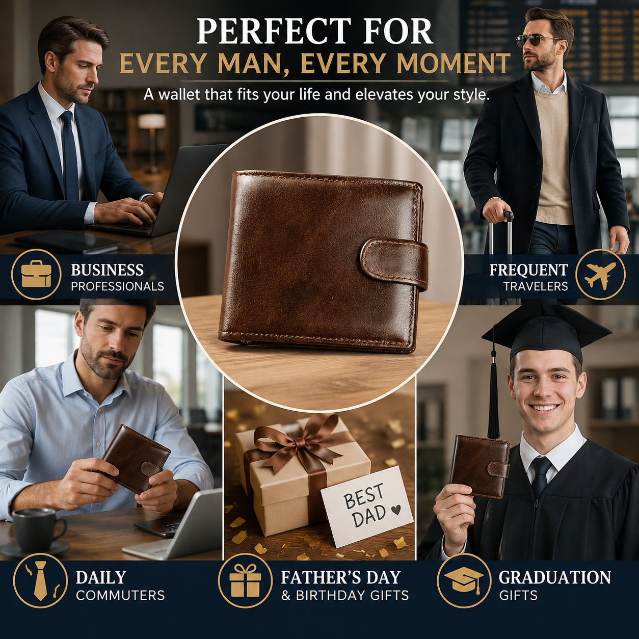 Men’s Genuine Leather Wallet – Slim 19-Card Business Wallet