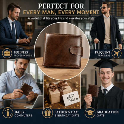 Men’s Genuine Leather Wallet – Slim 19-Card Business Wallet