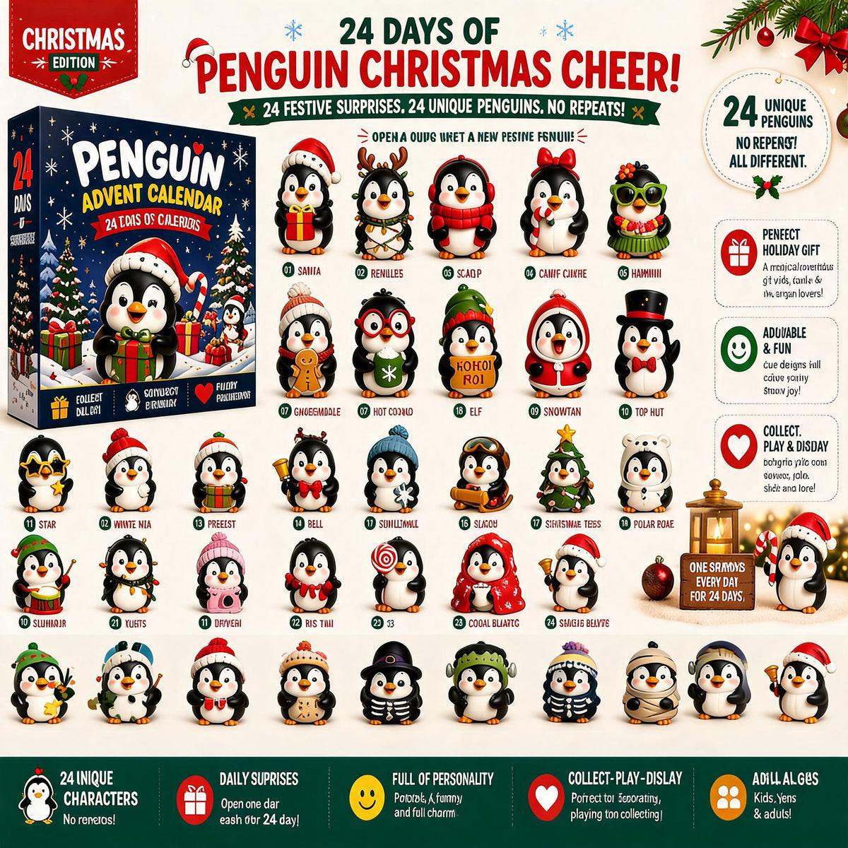 24-Day Penguin Advent Calendar – 24 Unique Collectible Penguins