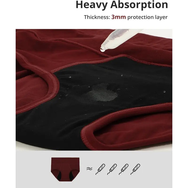 Women's Hi-Waist Bamboo Viscose Heavy Flow Period Underwear 3-Pack