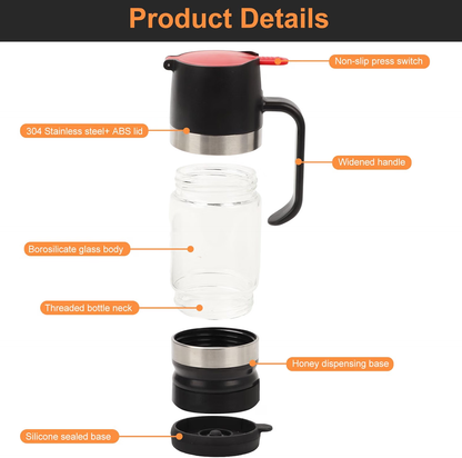 No-Drip Glass Honey Dispenser with Base