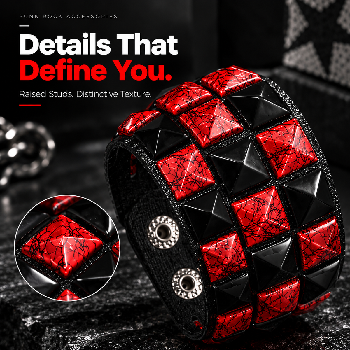 6Pcs Punk Rock Wide Artificial Leather Cuff Bracelets
