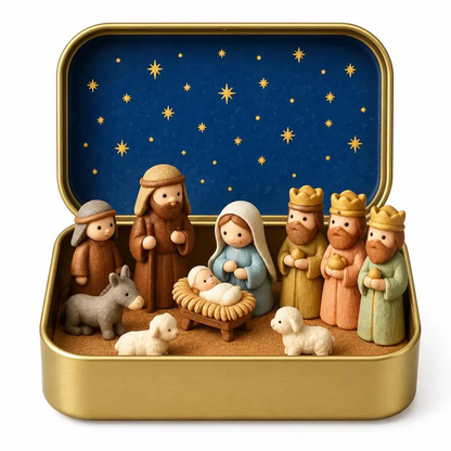 Mini Christmas Nativity Set in Tin Box
