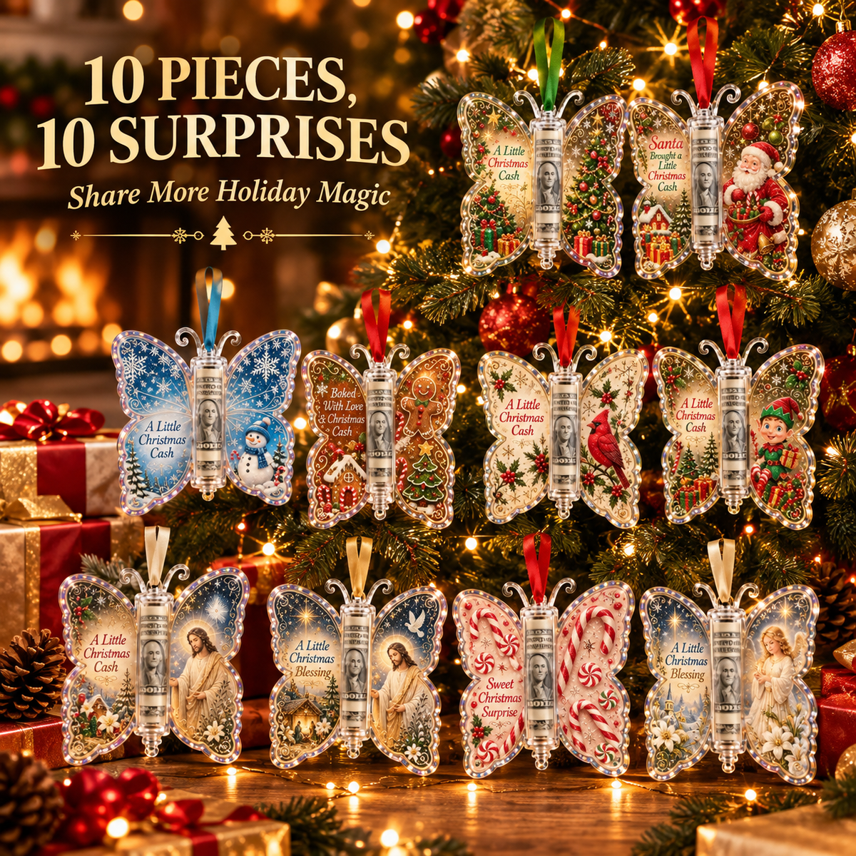 Christmas Cash Gift Ornament – Butterfly Money Holder Set